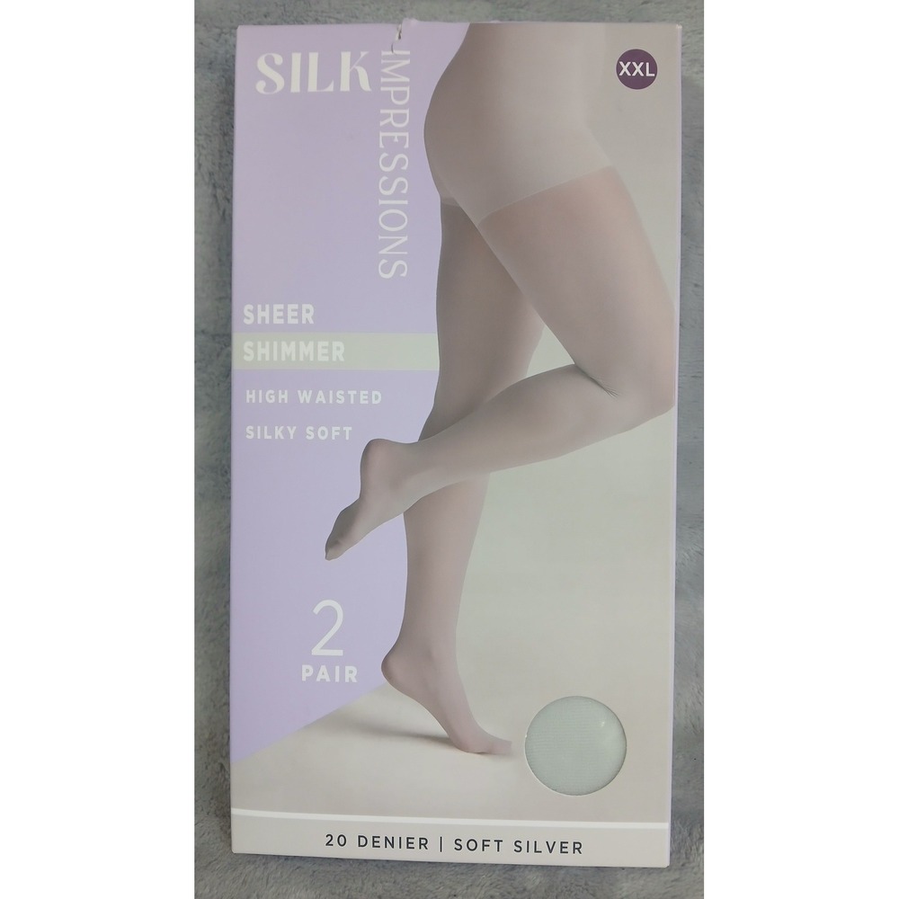 Silk Impression Sheer Shimmer Tights 2 Pair XXL Soft Silver 20 Denier High Waist